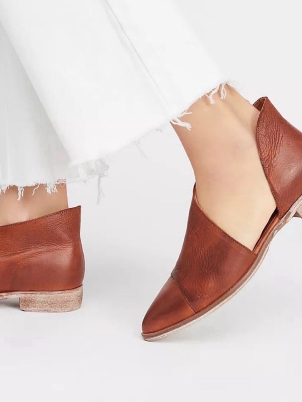 Free People Brown Leather Cutout Slip-On Flats Made in Spain size 38
